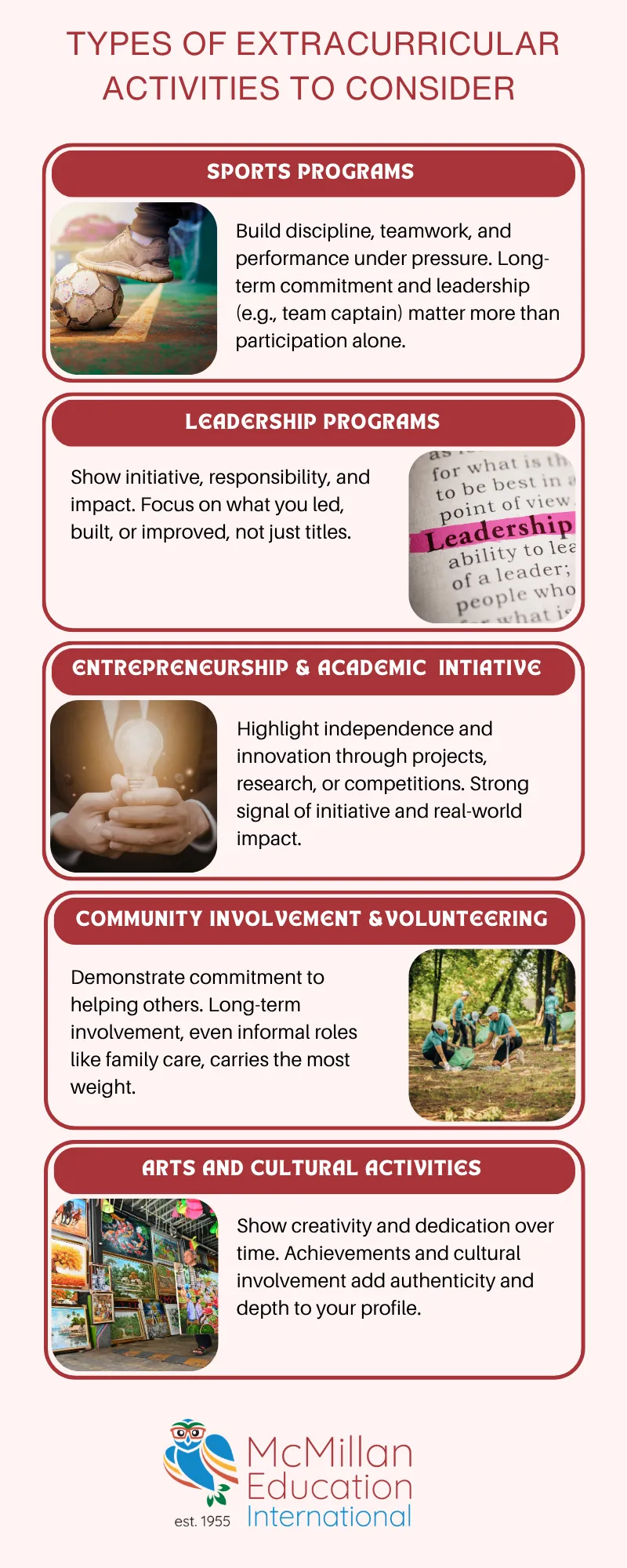 Types of Extracurricular Activities to Consider Infographic
