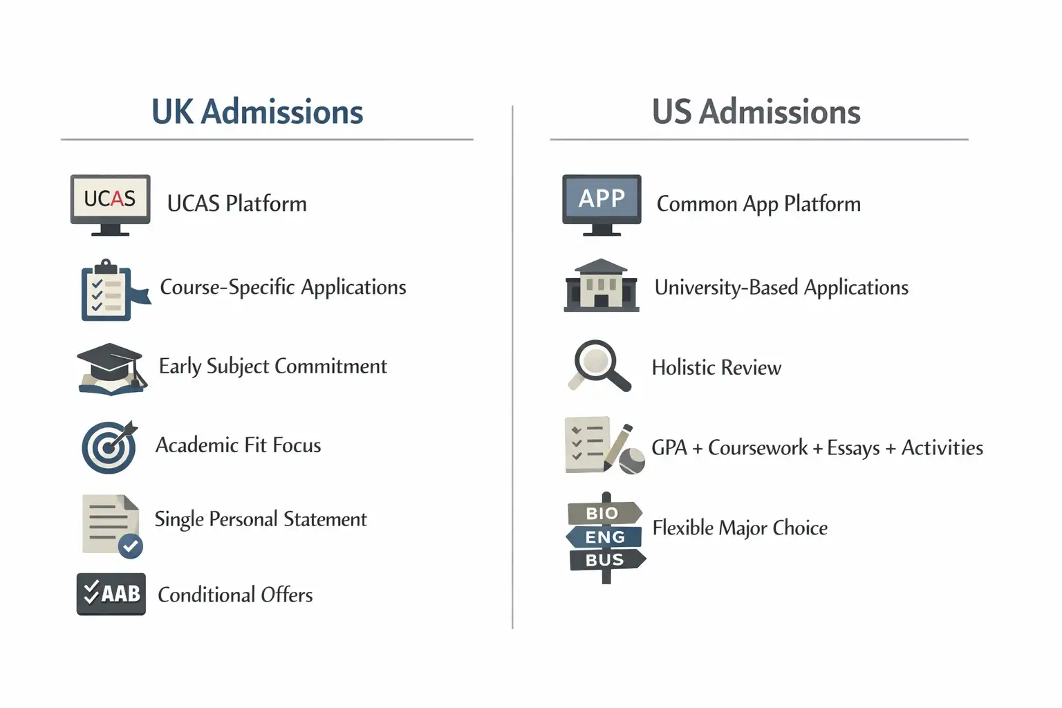 UK vs US University Admissions Infographic